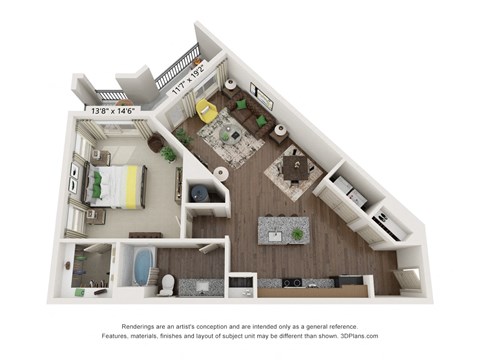 a 1 bedroom floor plan with a bathroom and a living room